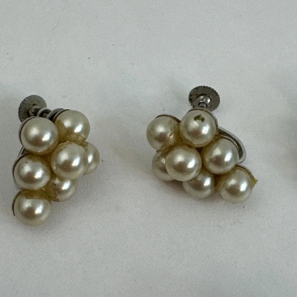 Vintage Silvertoned Grapevine Earrings With Faux Pearl Grapes Lot Of 3